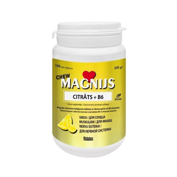 Magnija citrāts + B6 košļ.tab. N100 цена и информация | Vitamīni, preparāti, uztura bagātinātāji labsajūtai | 220.lv