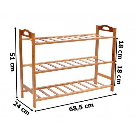 Bambusa apavu plaukts ar 3 plauktiem cena un informācija | Apavu skapji, apavu plaukti, priekšnama soliņi | 220.lv
