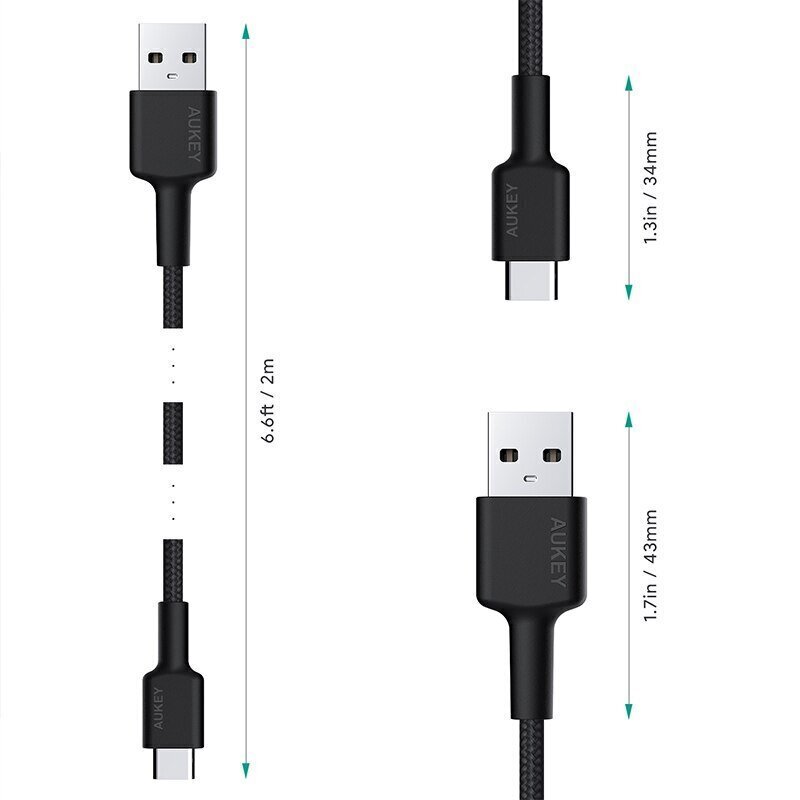 Aukey USB 3.2 Gen 1 (3.1 Gen 1) CB-CA2 OEM, 2m cena un informācija | Savienotājkabeļi | 220.lv