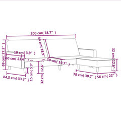 vidaXL divvietīga dīvāngulta ar kājsoliņu, melns audums цена и информация | Диваны | 220.lv