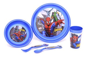 Trauku komplekts 5 daļās. (šķīvis, bļoda, krūzīte, karote, dakša), plastmasa, Disney Spiderman цена и информация | Детская посуда, контейнеры для молока и еды | 220.lv