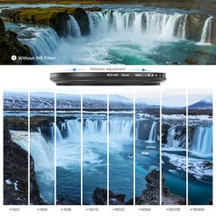 Regulējams ND2-400 filtrs, 62 mm nd2-400 (neutral density 1-8.6 Stops), rise-uk cena un informācija | Filtri | 220.lv