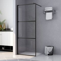 vidaXL dušas siena, caurspīdīgs ESG stikls, 115x195 cm, melna cena un informācija | Dušas durvis, dušas sienas | 220.lv