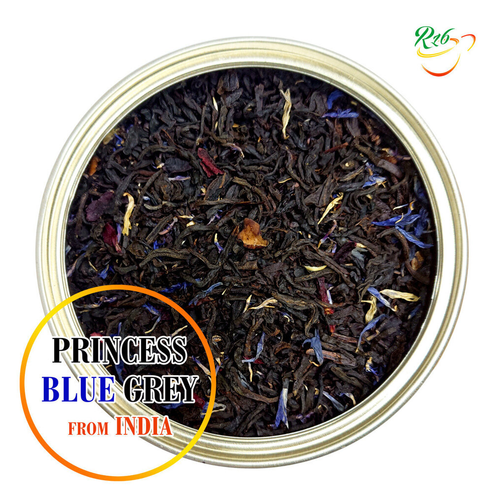 Princess Blue (Earl) Grey Black tea - Ekskluzīva Indijas melnā beramā lapu tēja ar Bergamotu, ziedlapiņām un augļu gabaliņiem, 125 g cena un informācija | Tēja | 220.lv