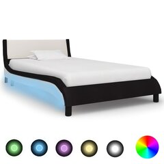 vidaXL gultas rāmis ar LED, melna un balta mākslīgā āda, 90x200 cm cena un informācija | Gultas | 220.lv