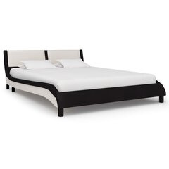 Каркас кровати с отделкой из искусственной кожи с LED, 140x200 см, черный и белый цена и информация | Кровати | 220.lv