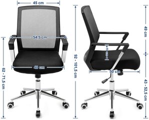 Ergnonomiskas biroja krēsls ar ritentiņiem, melns OBN83GY cena un informācija | Biroja krēsli | 220.lv