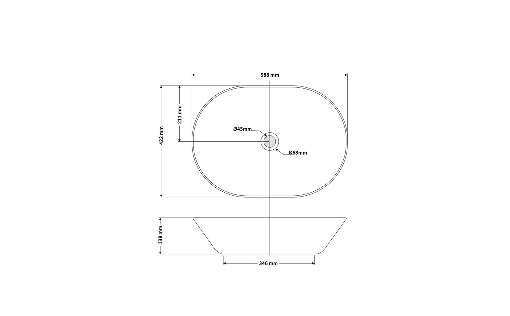 Bathco ovāla izlietne NEW TOULOUSE 590x420x140mm cena un informācija | Izlietnes | 220.lv