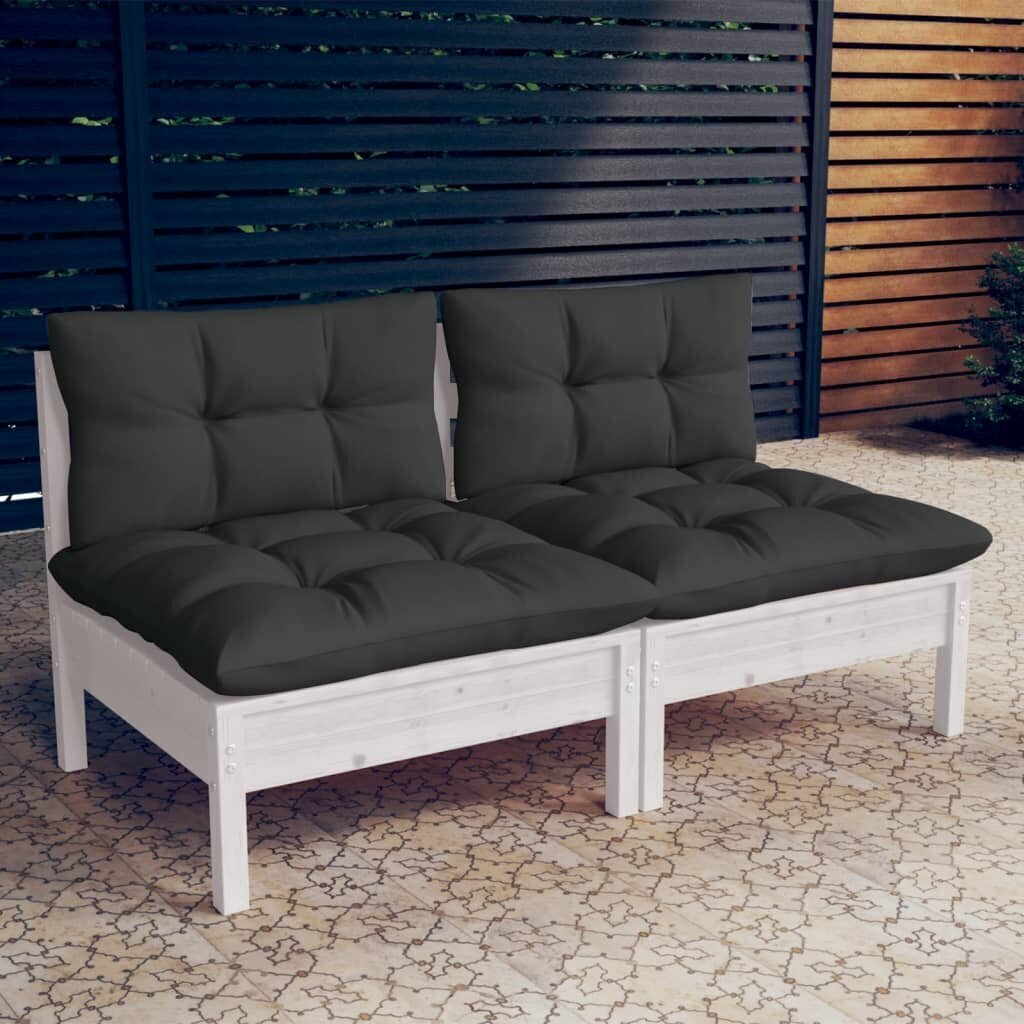 vidaXL 2-vietīgs dārza dīvāns ar antracītpelēkiem spilveniem, priede cena un informācija | Dārza krēsli | 220.lv