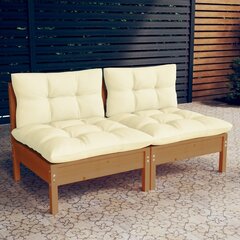 vidaXL 2-vietīgs dārza dīvāns ar krēmkrāsas spilveniem, priedes koks cena un informācija | Dārza krēsli | 220.lv