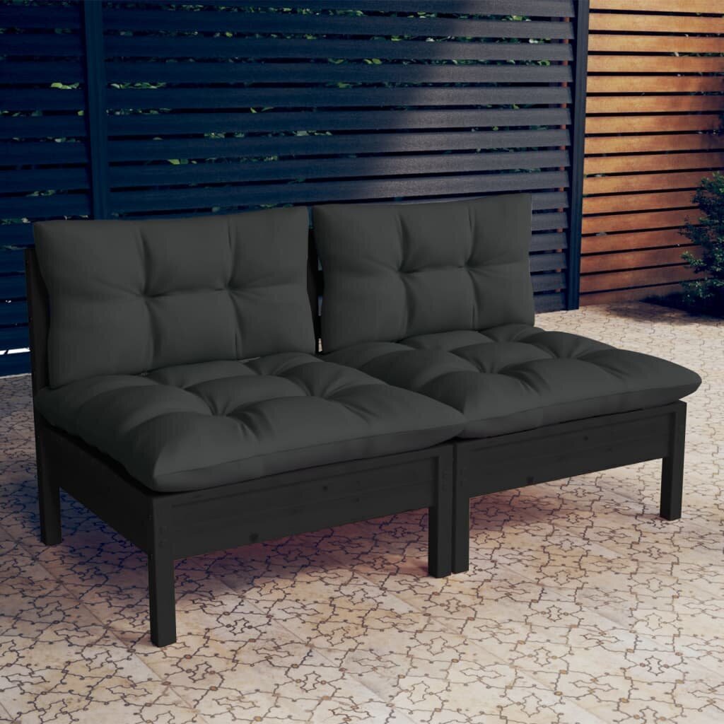 vidaXL 2-vietīgs dārza dīvāns ar antracītpelēkiem spilveniem, priede cena un informācija | Dārza krēsli | 220.lv