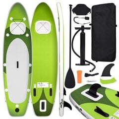 vidaXL piepūšams SUP dēlis, zaļš, 300x76x10 cm цена и информация | SUP доски, водные лыжи, водные аттракционы | 220.lv