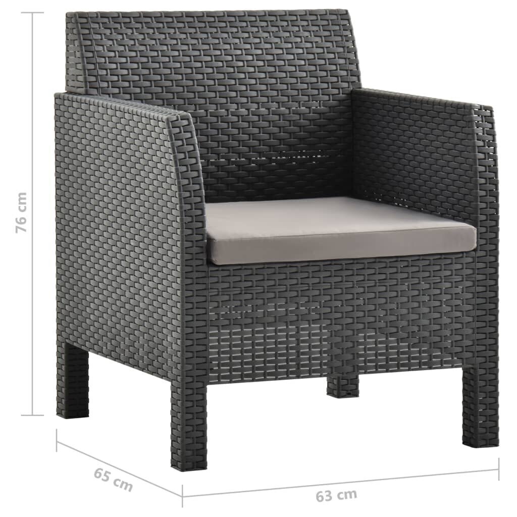 vidaXL dārza krēsli ar matračiem, 2 gab., PP rotangpalma, pelēki cena un informācija | Dārza krēsli | 220.lv
