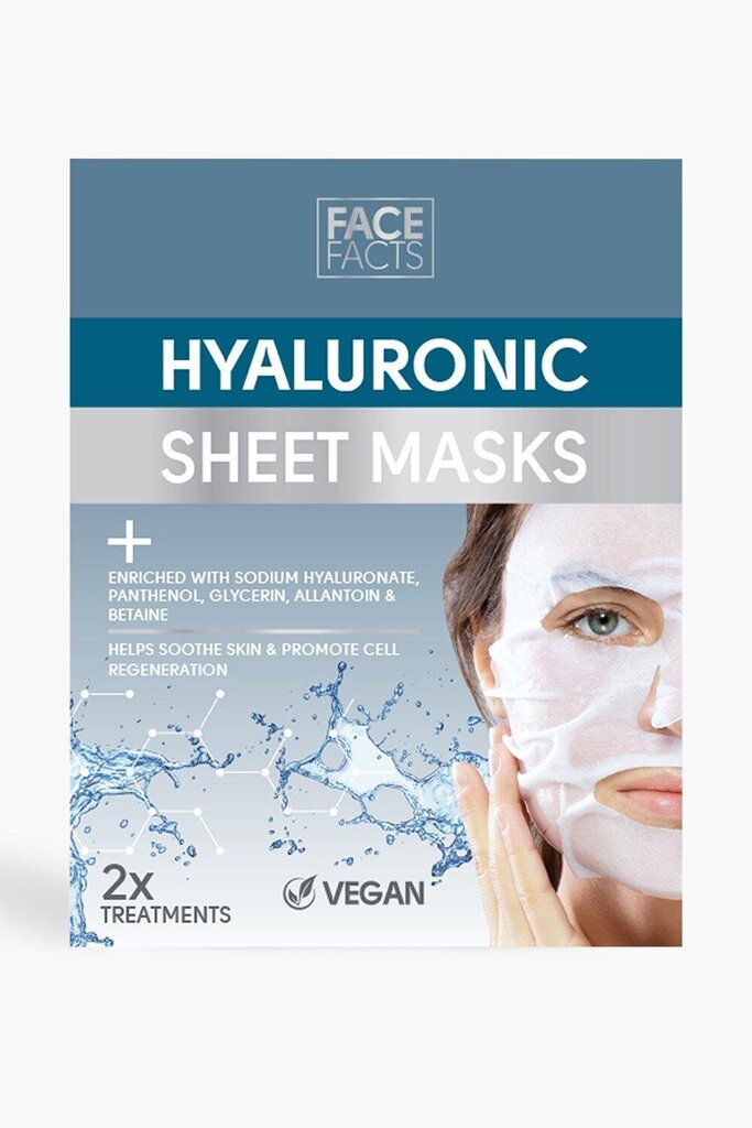 Atjaunojoša un nomierinoša hialuronskābes sejas maska Face Facts, 2 gab. cena un informācija | Sejas maskas, acu maskas | 220.lv