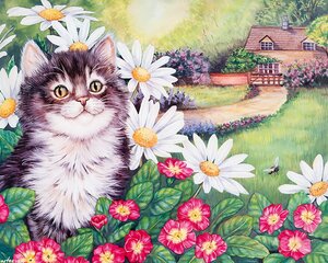 Dimantu mozaīkas komplekts "Kaķis ar ziediem" cena un informācija | Dimantu mozaīkas | 220.lv