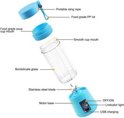 Портативный беспроводной блендер, миксер, измельчитель с аккумулятором для коктейлей и смузи, синий цена и информация | Коктейльницы | 220.lv