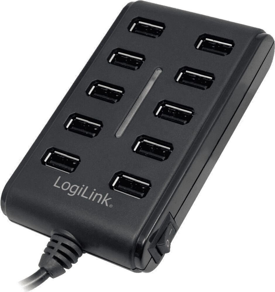 LOGILINK - 10-Port USB2.0 Hub with switch ON / OFF цена и информация | Adapteri un USB centrmezgli | 220.lv