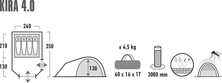 Telts High Peak Kira 4.0, balta cena un informācija | Teltis | 220.lv