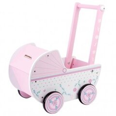 Woomax koka leļļu rati rozā/balti cena un informācija | Rotaļlietas meitenēm | 220.lv
