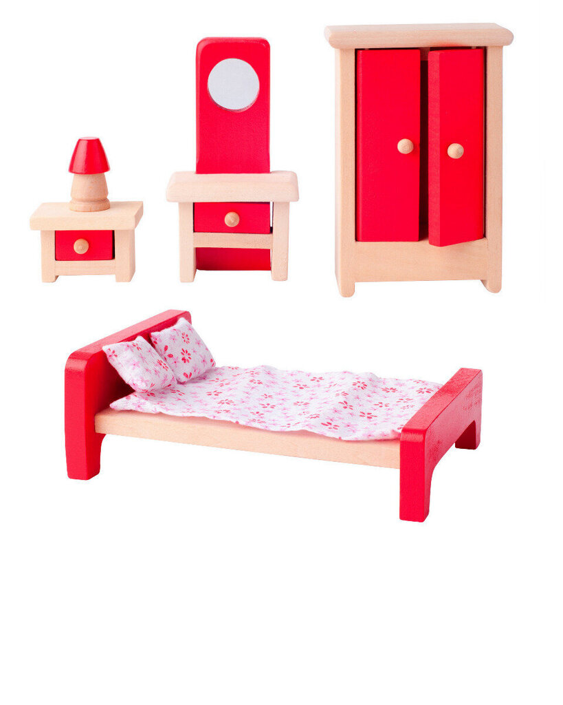 Woodyland koka guļamistabas leļļu mēbeļu komplekts cena un informācija | Rotaļlietas meitenēm | 220.lv