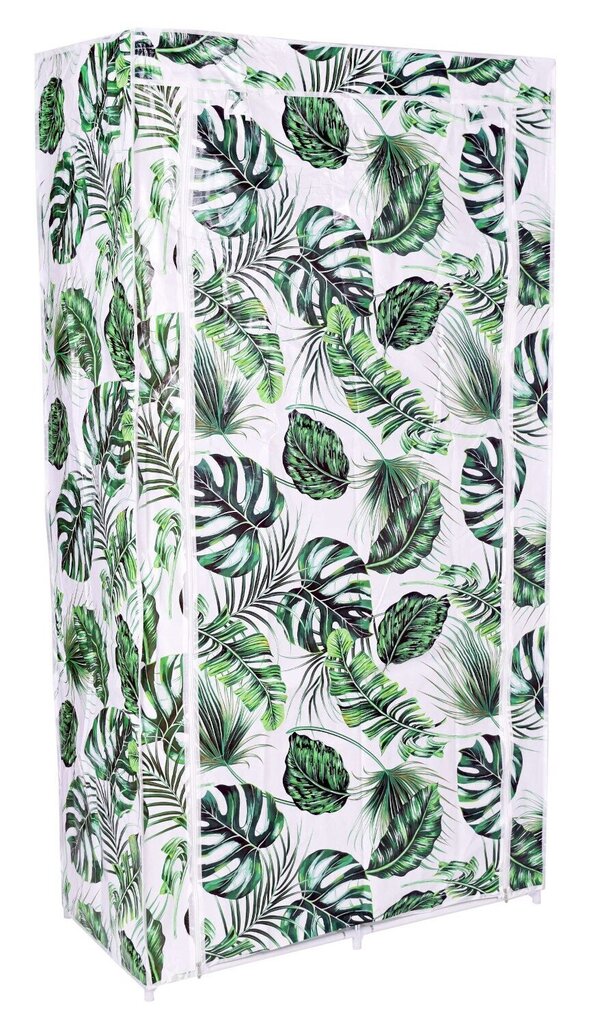 Tekstila skapis MIRA Monstera ar 6 plauktiem - balts un zaļš cena un informācija | Skapji | 220.lv