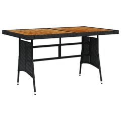 vidaXL dārza galds, 130x70x72 cm, melna PE rotangpalma, akācijas koks цена и информация | Столы для сада | 220.lv