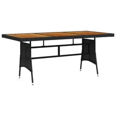 vidaXL dārza galds, 160x70x72 cm, melna PE rotangpalma, akācijas koks цена и информация | Столы для сада | 220.lv