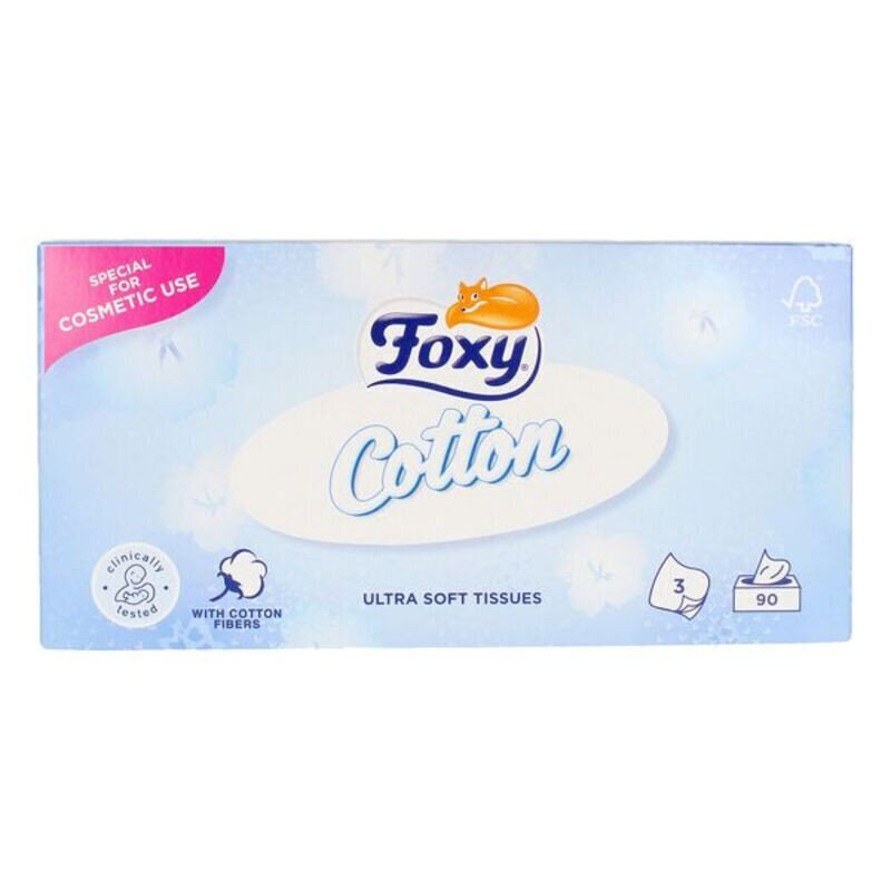 Papīra Kabatlakatiņi Facial Cotton Foxy (90 gab.) cena un informācija | Vates kociņi, mitrās salvetes | 220.lv