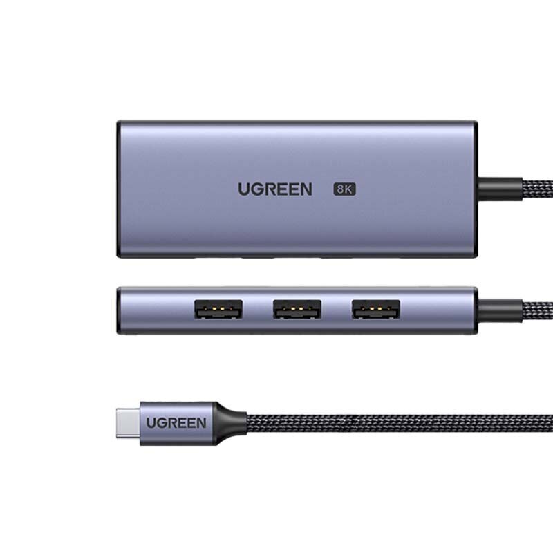 UGREEN CM500 4-in-1 Adapter USB-C to 3x USB 3.0 + HDMI2.1 8K (Grey) цена и информация | Adapteri un USB centrmezgli | 220.lv