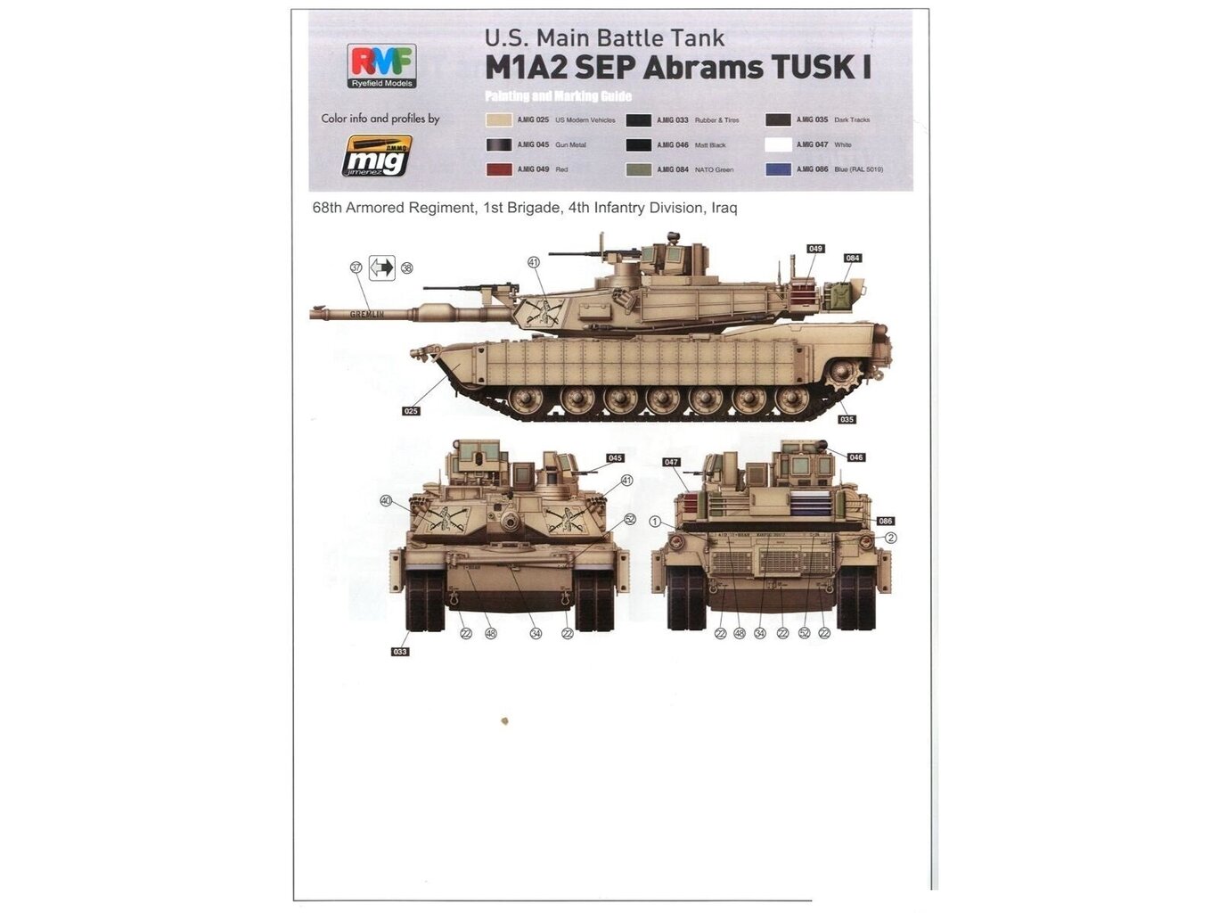 Rye Field Model - U.S. kaujas tanks M1A2 SEP Abrams TUSK I / TUSK II / M1A1 TUSK, 1/35, RFM-5004 cena un informācija | Konstruktori | 220.lv