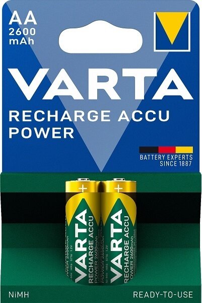 Varta Recharge Accu Power AA (HR6) uzlādējamās baterijas, 2600mAh, 2 gab. cena un informācija | Baterijas | 220.lv