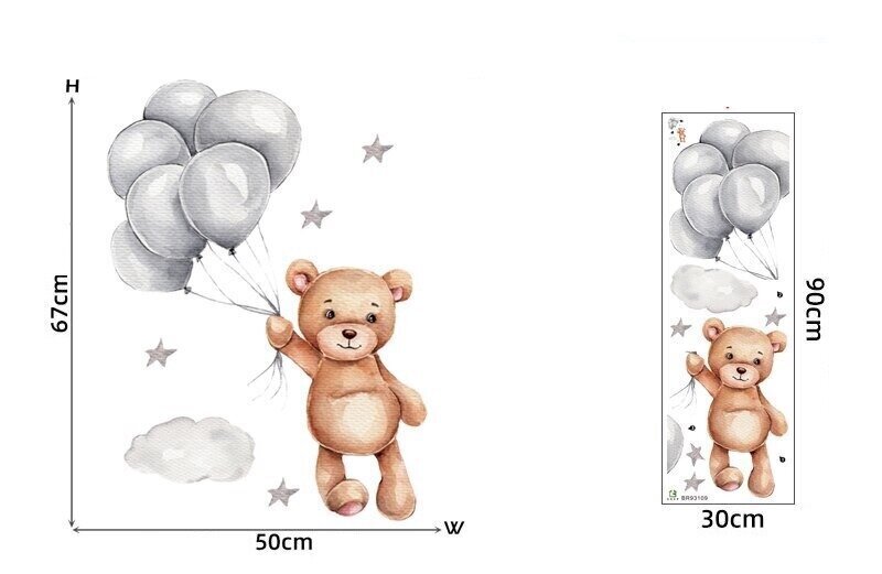 Bērnu sienas uzlīmes Lācītis ar baloniem cena un informācija | Dekoratīvās uzlīmes | 220.lv