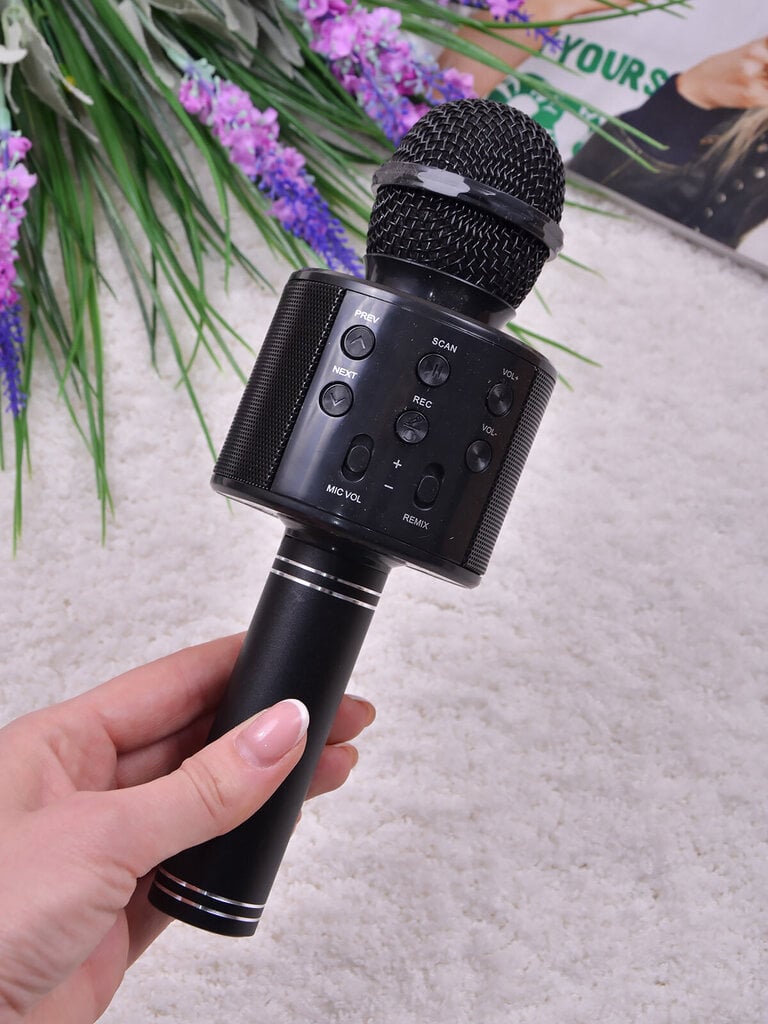 Bezvadu karaoke mikrofons ar Bluetooth skaļruni un balss maiņas efektiem, melns cena un informācija | Attīstošās rotaļlietas | 220.lv