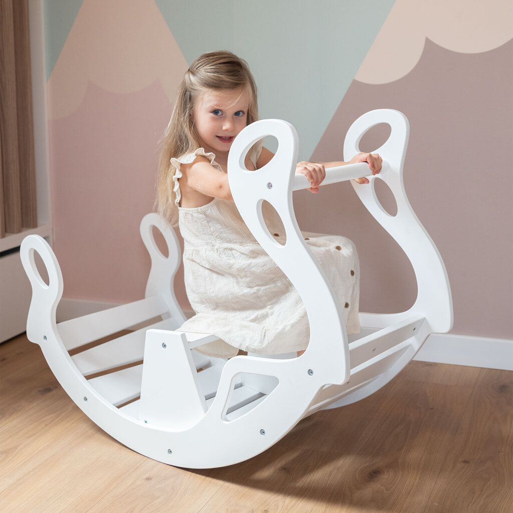 KiddyMoon bērnu koka šūpuļkrēsls Montessori WR-001, Melns цена и информация | Šūpoles | 220.lv