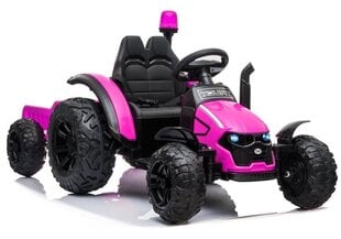 Vienvietīgs elektriskais traktors HZB-200 ar piekabi, rozā cena un informācija | Bērnu elektroauto | 220.lv