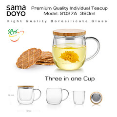 SAMADOYO Premium klases tējas krūze ar stikla filtru 3in1, S027A, Premium Quality Teacup 3in1, 380 ml cena un informācija | Glāzes, krūzes, karafes | 220.lv