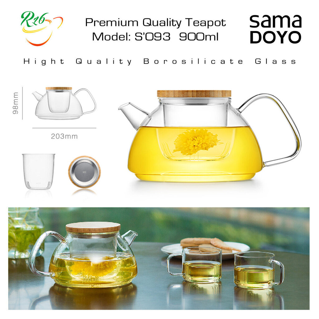 SAMADOYO Premium klases Tējkanna ar stikla filtru, S093, Premium Quality Teapot, 900 ml cena un informācija | Glāzes, krūzes, karafes | 220.lv