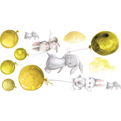 Наклейка для интерьера - Зайцы и желтые воздушные шары цена и информация | Декоративные наклейки | 220.lv