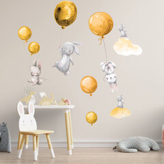 Наклейка для интерьера - Зайцы и оранжевые воздушные шары цена и информация | Декоративные наклейки | 220.lv