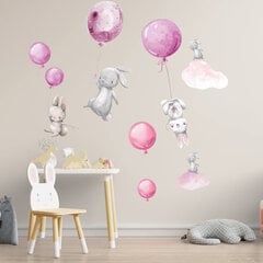 Наклейка для интерьера - Зайцы и розовые воздушные шары цена и информация | Декоративные наклейки | 220.lv