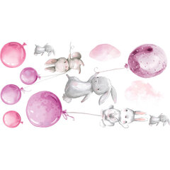 Наклейка для интерьера - Зайцы и розовые воздушные шары цена и информация | Декоративные наклейки | 220.lv