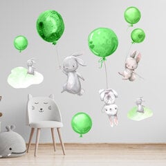 Наклейка для интерьера - Зайцы и неоновые зеленые воздушные шары цена и информация | Декоративные наклейки | 220.lv