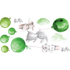 Наклейка для интерьера - Зайцы и неоновые зеленые воздушные шары цена и информация | Декоративные наклейки | 220.lv