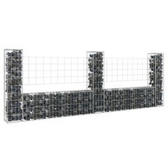 vidaXL gabionu siena ar 3 stabiem, U-forma, dzelzs, 260x20x100 cm cena un informācija | Žogi un piederumi | 220.lv