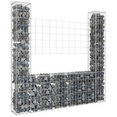 vidaXL gabionu siena ar 2 stabiem, U-forma, dzelzs, 140x20x150 cm cena un informācija | Žogi un piederumi | 220.lv
