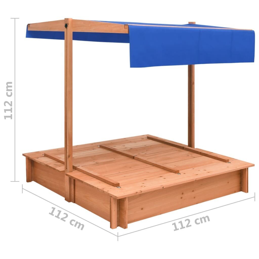 vidaXL smilšu kaste ar jumtu, egles koks, 112x112x112 cm цена и информация | Smilšu kastes, smiltis | 220.lv