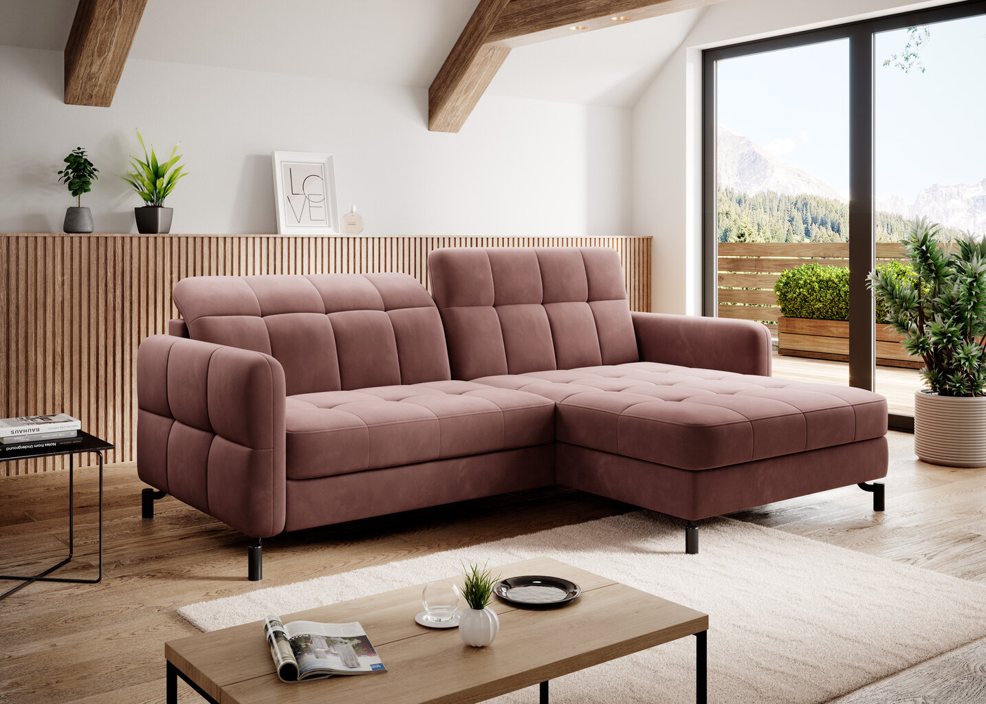 Stūra dīvāns NORE Lorelle 85, rozā cena un informācija | Stūra dīvāni | 220.lv