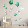 Наклейка для интерьера - Зайцы и изумрудные воздушные шары