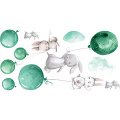 Наклейка для интерьера - Зайцы и изумрудные воздушные шары цена и информация | Декоративные наклейки | 220.lv