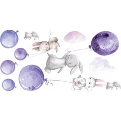 Наклейка для интерьера - Зайцы и фиолетовые воздушные шары цена и информация | Декоративные наклейки | 220.lv
